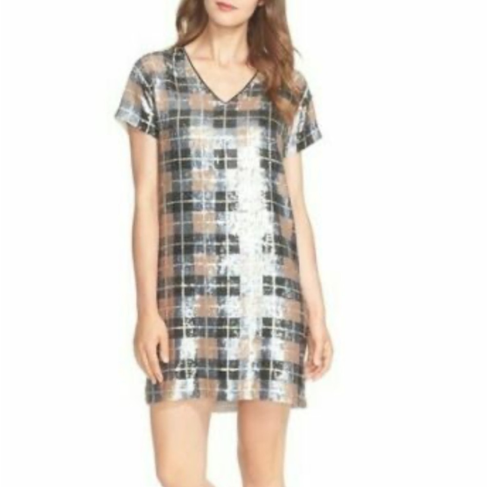 EUC Kate Spade Pumice Sequin Plaid Shift Mini Dress
